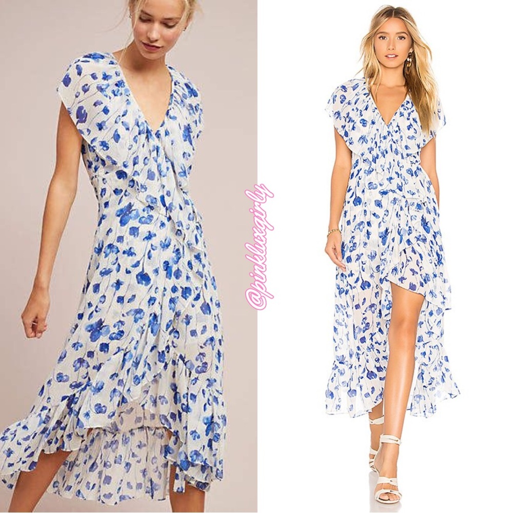 $425 Misa Los Angeles Thesa Midi Dress in Blue Floral
